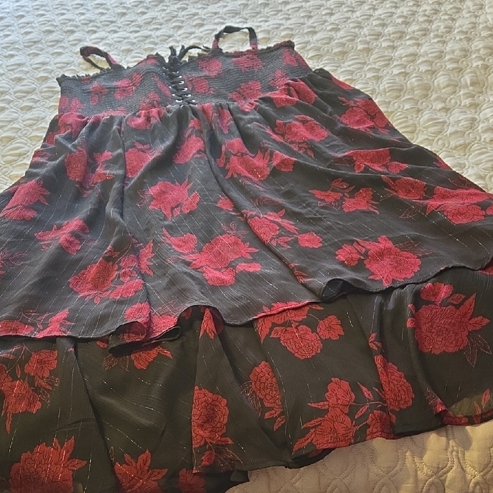 Boho Grunge Torrid Black and Red Corset Top Tiered Dress Torrid Size 3